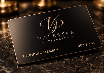 A matte-black metal Founding Member card with a champagne-gold monogram